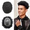 Afro Curly Toupee for Black Men Kinky Curly PU Injected Mens Toupee 8X10" Ultra Thin Skin Men Hairpiece Brazilian Human Hair Units Replacement System for African American Men (12mm afro wave, 1B# OFF BLACK) view 1