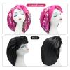 Hanbertti 2 Pack Silk Satin Hair Bonnet with Stretch Tie Band for Curly Hair Sleeping Adult Women Girls (Black + Fushia Flower) view 2
