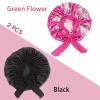 Hanbertti 2 Pack Silk Satin Hair Bonnet with Stretch Tie Band for Curly Hair Sleeping Adult Women Girls (Black + Fushia Flower) view 3