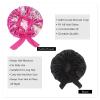 Hanbertti 2 Pack Silk Satin Hair Bonnet with Stretch Tie Band for Curly Hair Sleeping Adult Women Girls (Black + Fushia Flower) view 4