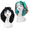 Hanbertti Silk Satin Hair Bonnet Sleeping Hat With Stretch Tie Band, Adjustable Bonnet for Curly Hair - 2 Pack (Black+Green Flower) view 1