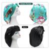 Hanbertti Silk Satin Hair Bonnet Sleeping Hat With Stretch Tie Band, Adjustable Bonnet for Curly Hair - 2 Pack (Black+Green Flower) view 2