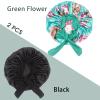 Hanbertti Silk Satin Hair Bonnet Sleeping Hat With Stretch Tie Band, Adjustable Bonnet for Curly Hair - 2 Pack (Black+Green Flower) view 3