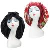 Hanbertti 2 Pack Silk Satin Hair Bonnet with Stretch Tie Band Bonnets for Curly Hair Sleeping Adult Women Girls (Black+Burgundy Flower) view 1