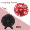 Hanbertti 2 Pack Silk Satin Hair Bonnet with Stretch Tie Band Bonnets for Curly Hair Sleeping Adult Women Girls (Black+Burgundy Flower) view 3