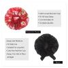 Hanbertti 2 Pack Silk Satin Hair Bonnet with Stretch Tie Band Bonnets for Curly Hair Sleeping Adult Women Girls (Black+Burgundy Flower) view 4