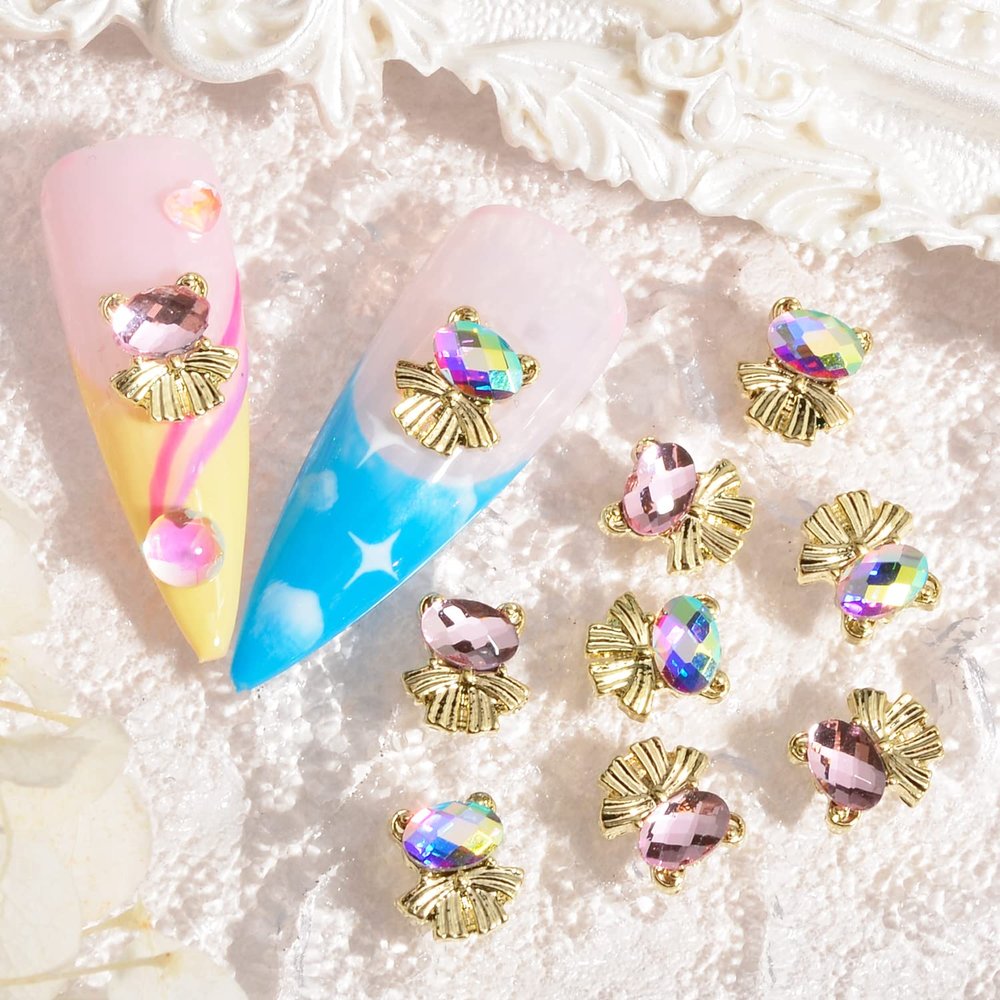 60 Pcs Mixed Color Bear Nail Charms Rhinestones 3D Shiny Cute Bear Shape Crystals Nail Gems Diamonds Bowtie Nail Charms for Women Girl DIY Decoration with Storage Box