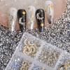 60 Pcs Moon Nail Charms Rhinestones 3D Shiny Moon Shape Metal Gems Jewels Stones Gold Rhinestones Charms Design for Nails Art Accessories DIY Decoration with Storage Box view 2