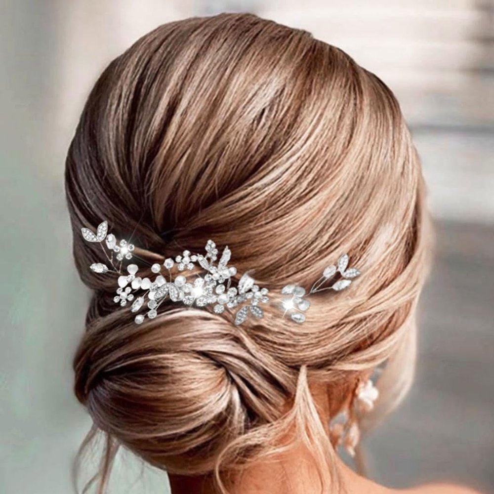 Casdre Crystal Bride Wedding Hair Comb Rhinestone Bridal Hair Piece Flower Hair Accessories for Women and Girls (B Silver)