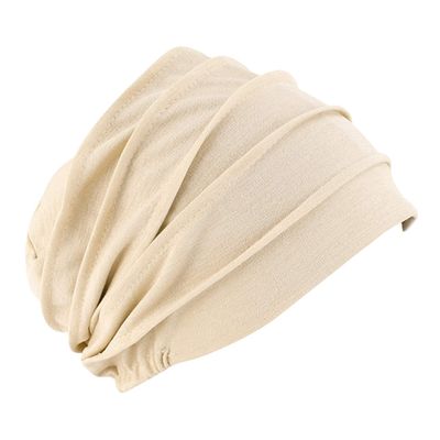 Elastic Pleated Sleep Cap Bonnet Hair Wrap Cover Soft Slouchy Sleeping Beanie Night Cap for Women Men Hair Protection Beige