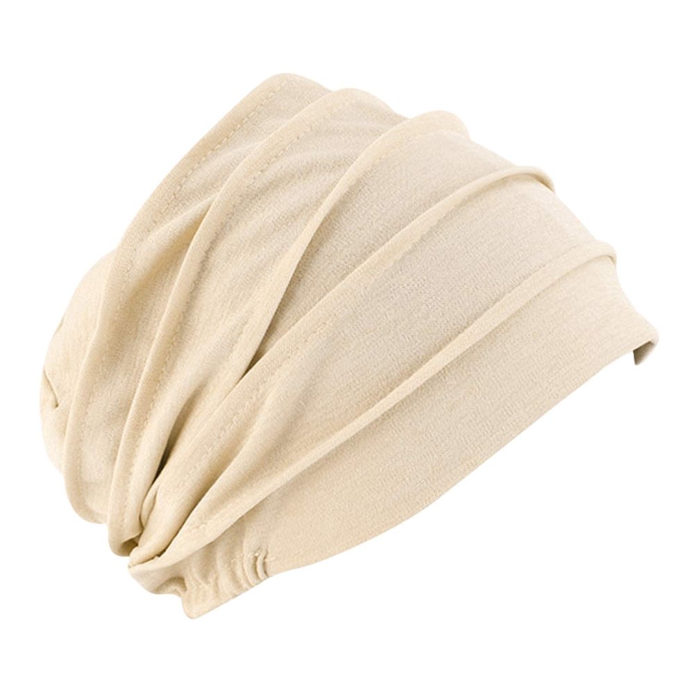 Elastic Pleated Sleep Cap Bonnet Hair Wrap Cover Soft Slouchy Sleeping Beanie Night Cap for Women Men Hair Protection Beige