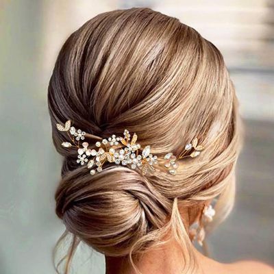Casdre Crystal Bride Wedding Hair Comb Rhinestone Bridal Hair Piece Flower Hair Accessories for Women and Girls (C Gold)