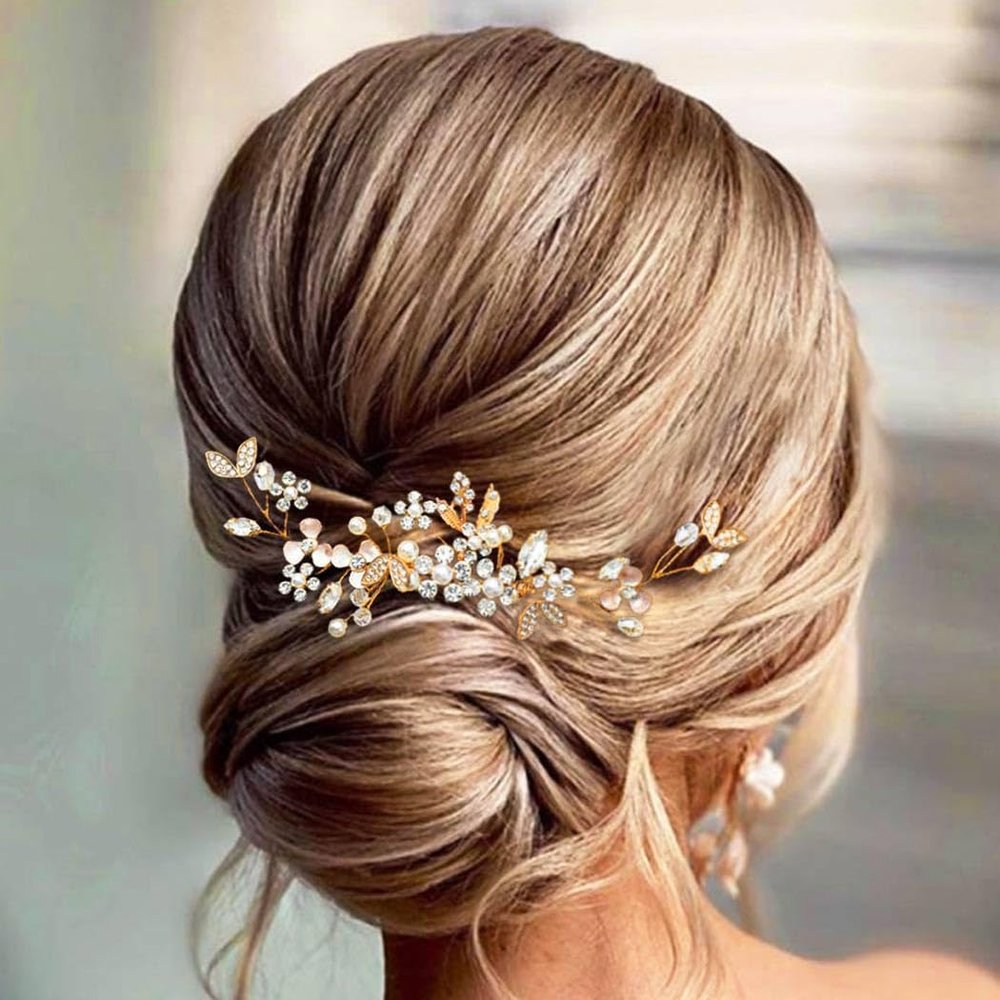 Casdre Crystal Bride Wedding Hair Comb Rhinestone Bridal Hair Piece Flower Hair Accessories for Women and Girls (C Gold)