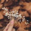 Casdre Crystal Bride Wedding Hair Comb Rhinestone Bridal Hair Piece Flower Hair Accessories for Women and Girls (C Gold) view 2