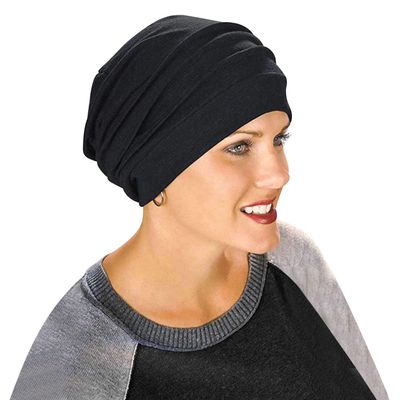 Elastic Pleated Sleep Cap Bonnet Hair Wrap Cover Soft Slouchy Sleeping Beanie Night Cap for Women Men Hair Protection Black