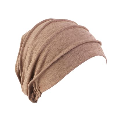 Elastic Pleated Sleep Cap Bonnet Hair Wrap Cover Soft Slouchy Sleeping Beanie Night Cap for Women Men Hair Protection Coffee