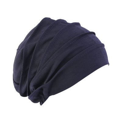 Elastic Pleated Sleep Cap Bonnet Hair Wrap Cover Soft Slouchy Sleeping Beanie Night Cap for Women Men Hair Protection Navy
