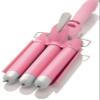 Alure Three Barrel Curling Iron Wand with LCD Temperature Display - 1 Inch Ceramic Tourmaline Triple Barrels, Dual Voltage Crimping Tool, Best Hair Waver for Beachy/Frizz Free Waves (White/Pink) view 1