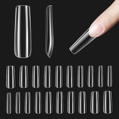 Beetles Gel Nail Tips, 500Pcs Pre-shaped Long Square Gelly Clear Press on Nail Tips Full Cover Acrylic False Nails Extensions Soak Off for Art Women Gifts
