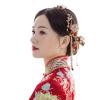 Women Gold Butterfly Hair Comb Traditional Chinese Wedding Headdress Accessories Red Pearl Stick Head Jewelry Bridal Headpiece view 1