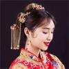 Women Gold Butterfly Hair Comb Traditional Chinese Wedding Headdress Accessories Red Pearl Stick Head Jewelry Bridal Headpiece view 3