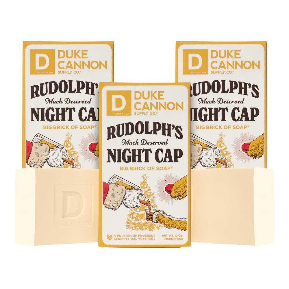 Duke Cannon Supply Co. Big Brick of Soap Bar for Men Holiday Edition - Rudolph's Much Deserved Night Cap (Cinnamon and Antique Wood Scent), 10 oz. (3 Pack)
