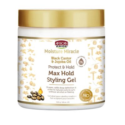African Pride Moisture Miracle Max Hold Styling Gel with Black Castor Oil& Jojoba Oil - 18 fl oz (Pack of 2)