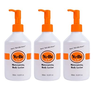 Yu-Be Hand & Body Lotion Deeply Hydrating Moisturizer Pump Bottle (Trio) for Extra-Dry Skin - Day & Night Daily Moisturizing Skin Cream | Good For Cracked Heels I Non-Greasy - 10.25 Fl. Oz. (3 pcs)
