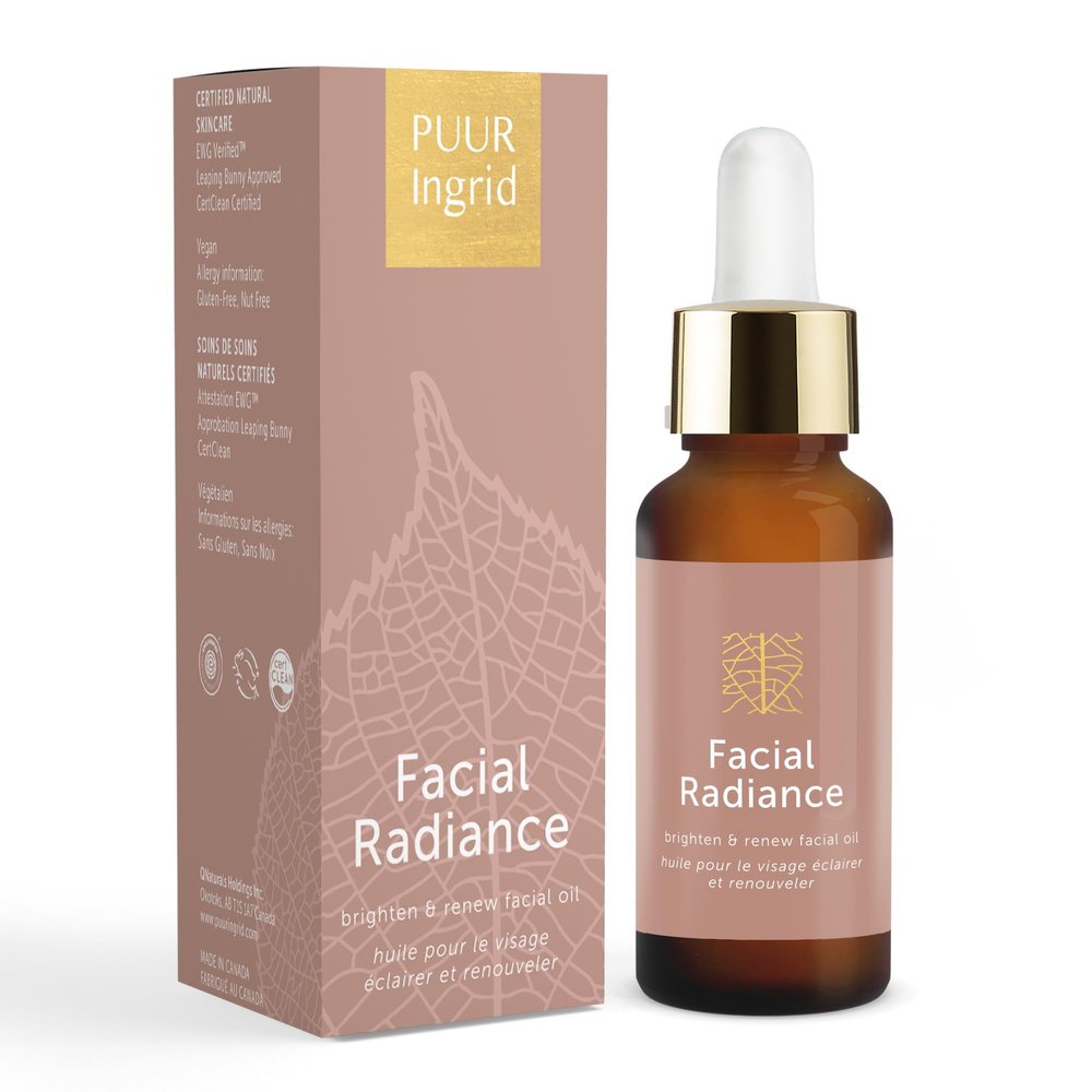 PUUR Ingrid Facial Radiance Vitamin C Squalane Facial Oil with Evening Primrose, Apricot and Camellia Cruelty Free