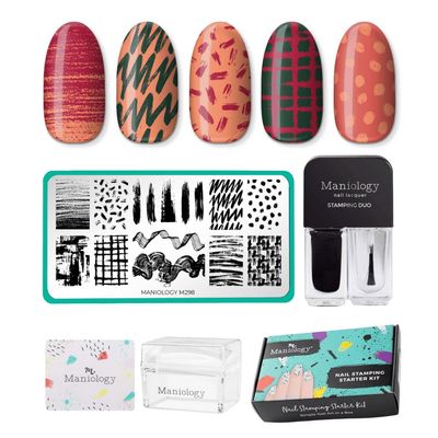 Maniology Brushwork Nail Stamping Starter Kit | Creative & Artistic Nail Art Brushstroke Patterns & DIY Manicures  Includes Stamping Plate, Polish, Top Coat, Stamper & Scraper Card