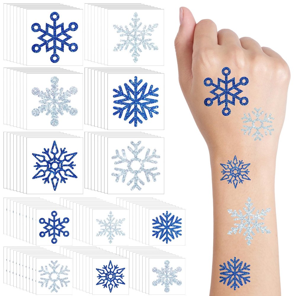 Kathfly 180 Pcs Snowflake Temporary Tattoos Winter Christmas Glitter Sticker Party Decorations Supplies Favors Gifts Cute Apparel Accessories for Body Face Women Party Supplies(Snowflake)