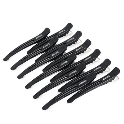 AIMIKE 12pcs Professional Hair Clips for Styling Sectioning, Non Slip No-Trace Duck Billed Hair Clips with Silicone Band, Salon and Home Hair Cutting Clips for Hairdresser, Women, Men -Black 4.3 Long