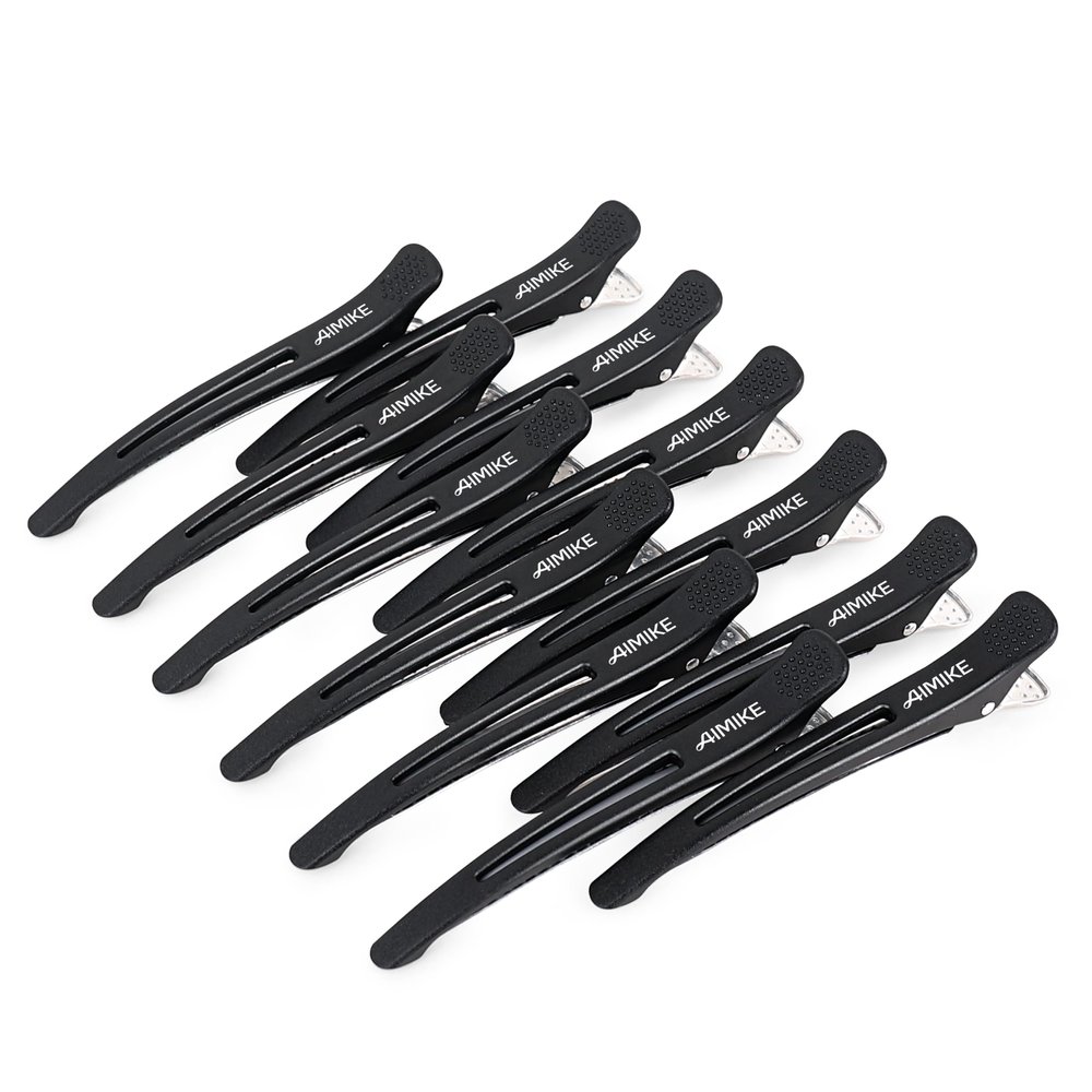 AIMIKE 12pcs Professional Hair Clips for Styling Sectioning, Non Slip No-Trace Duck Billed Hair Clips with Silicone Band, Salon and Home Hair Cutting Clips for Hairdresser, Women, Men -Black 4.3 Long