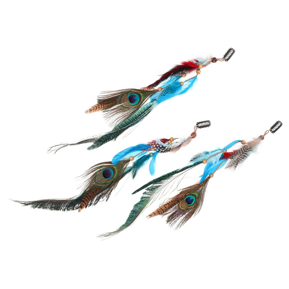 Beaupretty 3PCS Feather Hair Clips Peacock Feather Hair Extension with Clip Comb for Women Girls for Masquerade Halloween Carnival Cosplay Parties