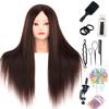 Mannequin Head with 60% Real Hair, Hairdresser Practice Training Head Cosmetology Manikin Doll Head with 9 Tools and Desktop Stand, Air Cushion Comb,Makeup On (Brown) view 1