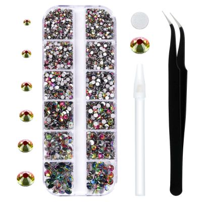 3792 Pcs Rainbow Crystal Flatback Rhinestones Set for Nail, Art, Crafts, Makeup, Tumblers Glitter Round with Tweezers and Picking Pen(SS6~SS20)