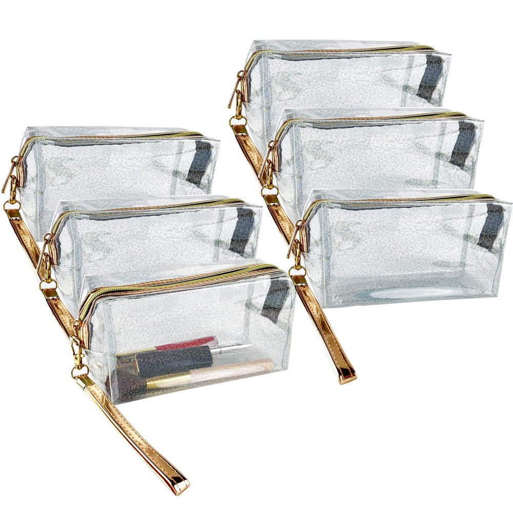 6Pcs Waterproof Cosmetic Bags PVC Transparent Zippered Toiletry Bag with Handle Strap Portable Clear Makeup Bag Pouch for Bathroom, Vacation and Organizing