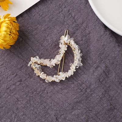 Women Girls Cute Colorful Natural Stone Crystal Gravel DIY Moon Hairpin Decoration Sweet Hair Clips Fashion Hair Accessories (Color : Clear Quartz)