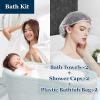 Extguds Disposable Travel Set: Bed Sheet1+Duvet Cover1+Pillow case2+Bath Towels2+Shower Caps2+Plastic Bathtub Bag2+Toilet Seat Covers2+Compression face Towel8+Toothbrushes2+Slippers2 view 3