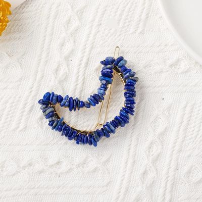 Women Girls Cute Colorful Natural Stone Crystal Gravel DIY Moon Hairpin Decoration Sweet Hair Clips Fashion Hair Accessories (Color : Lapis Lazuli)