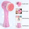 Beomeen Face Brush 2 in 1, Facial Cleansing Exfoliating Brush with Ultra Fine Soft Bristles for Pore Deep Cleansing Silicone Double Side Face Wash Scrub Brush for Skin Care, Ice Flower Pink view 2