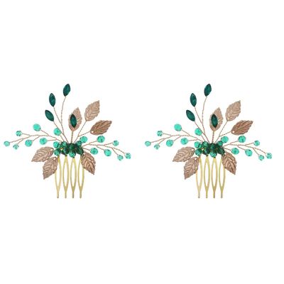 LALAFINA 2pcs Wedding Hair Comb for Bride Crystal Leaves Handmade Bridal Headpiece Elegant and Accessory for Special Occasions