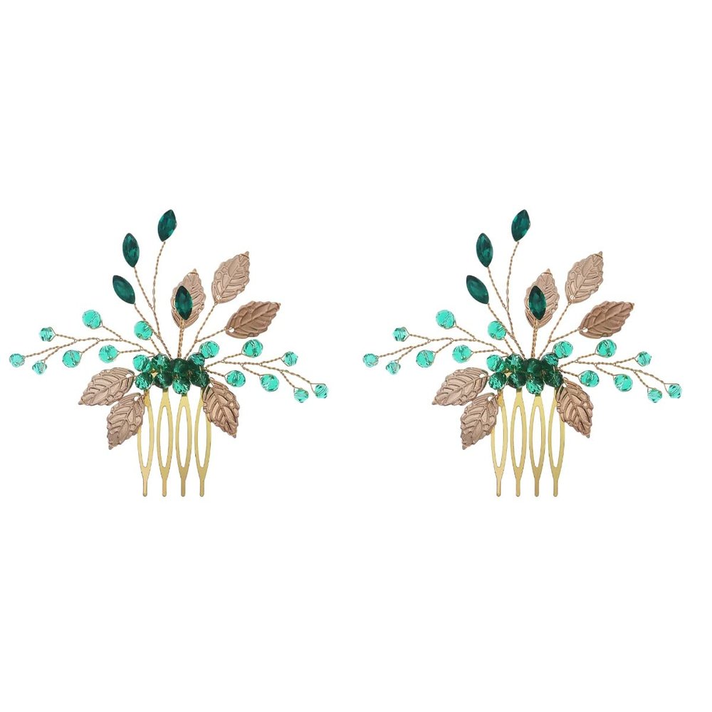 LALAFINA 2pcs Wedding Hair Comb for Bride Crystal Leaves Handmade Bridal Headpiece Elegant and Accessory for Special Occasions
