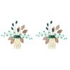 LALAFINA 2pcs Wedding Hair Comb for Bride Crystal Leaves Handmade Bridal Headpiece Elegant and Accessory for Special Occasions view 1
