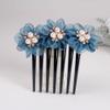 qbodp 2 Pieces Yarn Floral Hair Clip Barrette Imitation Pearls Decorative Hair Accessories Hair Comb 7 Tooth Hair Pins Comb for Women Buns,Blue view 1