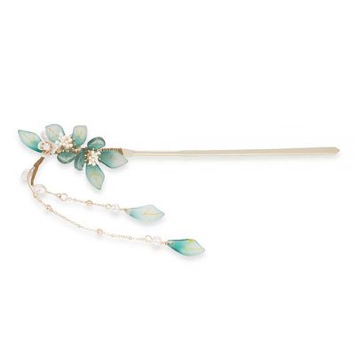 qbodp Metal Hair Sticks Dangle,Green Floral Tassel Chain Hair Chopsticks Elegant Hair Pins Stick Classical Chopsticks Hair Accessories for Thick Hair