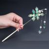 qbodp Metal Hair Sticks Dangle,Green Floral Tassel Chain Hair Chopsticks Elegant Hair Pins Stick Classical Chopsticks Hair Accessories for Thick Hair view 2