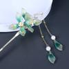 qbodp Metal Hair Sticks Dangle,Green Floral Tassel Chain Hair Chopsticks Elegant Hair Pins Stick Classical Chopsticks Hair Accessories for Thick Hair view 3
