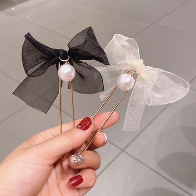 qbodp 4 Pieces U Shape Hair Fork Pearl Bow Hair Chopsticks Elegant Hair Pins Stick Fashion Chopsticks Hair Accessories for Women Buns,Black and White