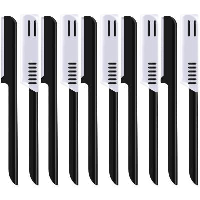 10 Pieces Eyebrow Razor for Women Facial Shaver Razor Brow Shaper Eyebrow Trimmer Dermaplaner Shaping Tool with Cover (Black)